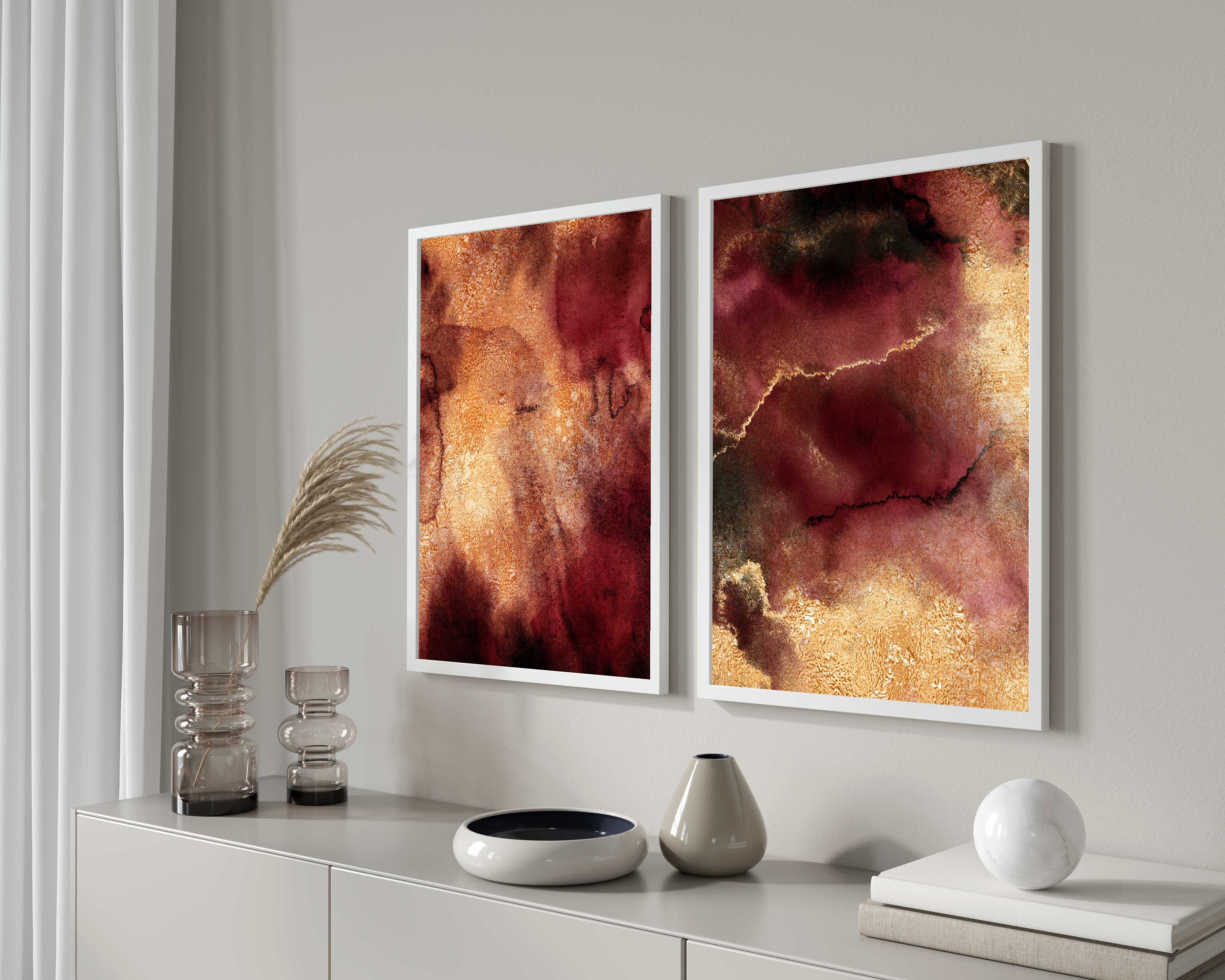 Burgundy Wall Art Set of 2 Burgundy Gold Wall Art Printable Etsy