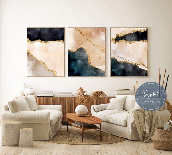 Black and Gold Wall Art Set of 3 Black 