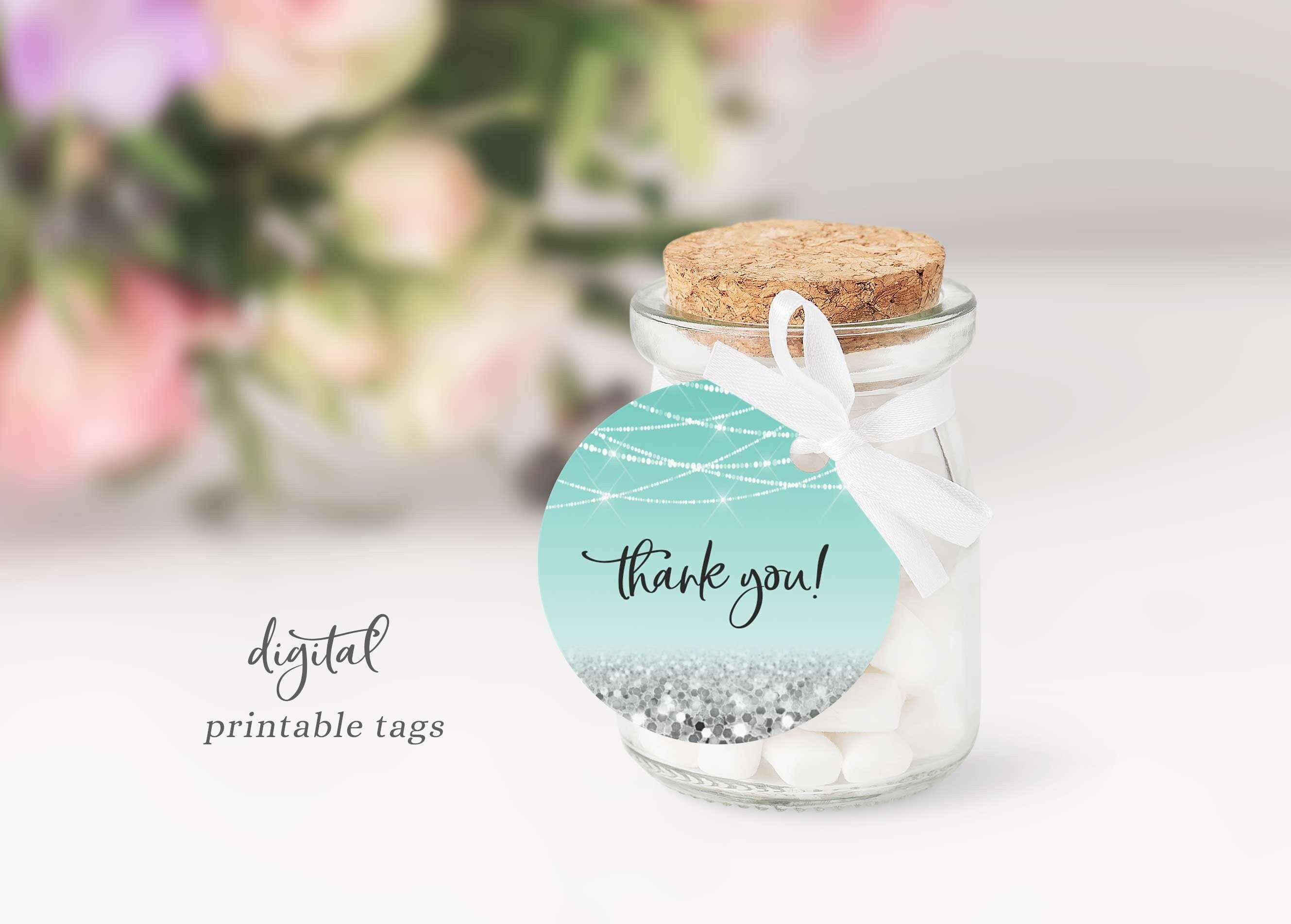 Blue Silver Thank You Tags Printable, Turquoise Favor Tags, Teal Wedding Thank You Tags, Aqua Blue Gift Tags, Turquoise Wedding Tags, T11