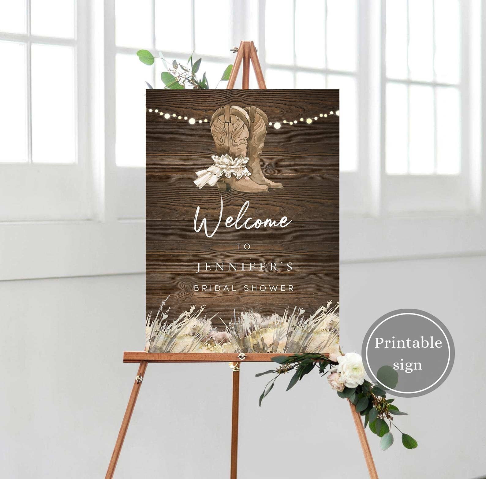 Country Bridal Shower Welcome Sign Printable, Rustic Bridal Shower Welcome Sign, Western Bridal Shower, Cowgirl Boots, Country Wedding Sign