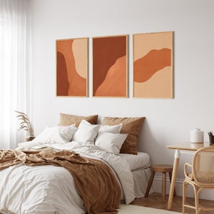 Set med bränt orange tryck, terrakottaväggkonst, bränt orange väggkonst set med 3, terrakottatryck, jordfärgade tryck, modern stil i mitten av århundradet bild 3