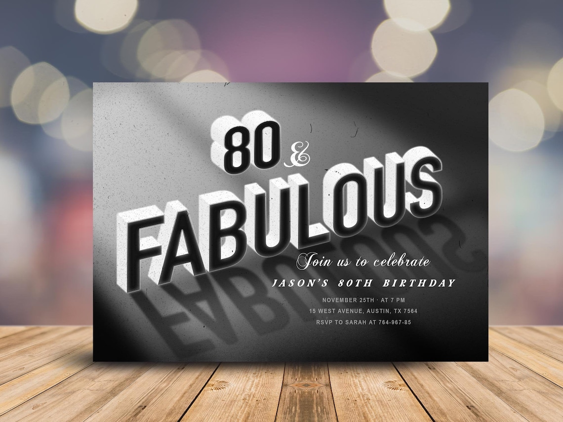 Printable 80th Birthday Invitation for Men 80 and Fabulous | Etsy