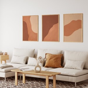 Set med bränt orange tryck, terrakottaväggkonst, bränt orange väggkonst set med 3, terrakottatryck, jordfärgade tryck, modern stil i mitten av århundradet bild 5