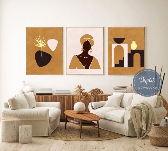 African Wall Art Set of 3 Mid Century Modern Prints African Etsy