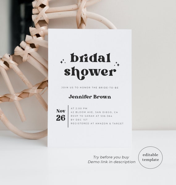 Modern Retro Bridal Shower Invitation Template Retro Bridal Etsy