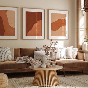 Set med bränt orange tryck, terrakottaväggkonst, bränt orange väggkonst set med 3, terrakottatryck, jordfärgade tryck, modern stil i mitten av århundradet bild 4