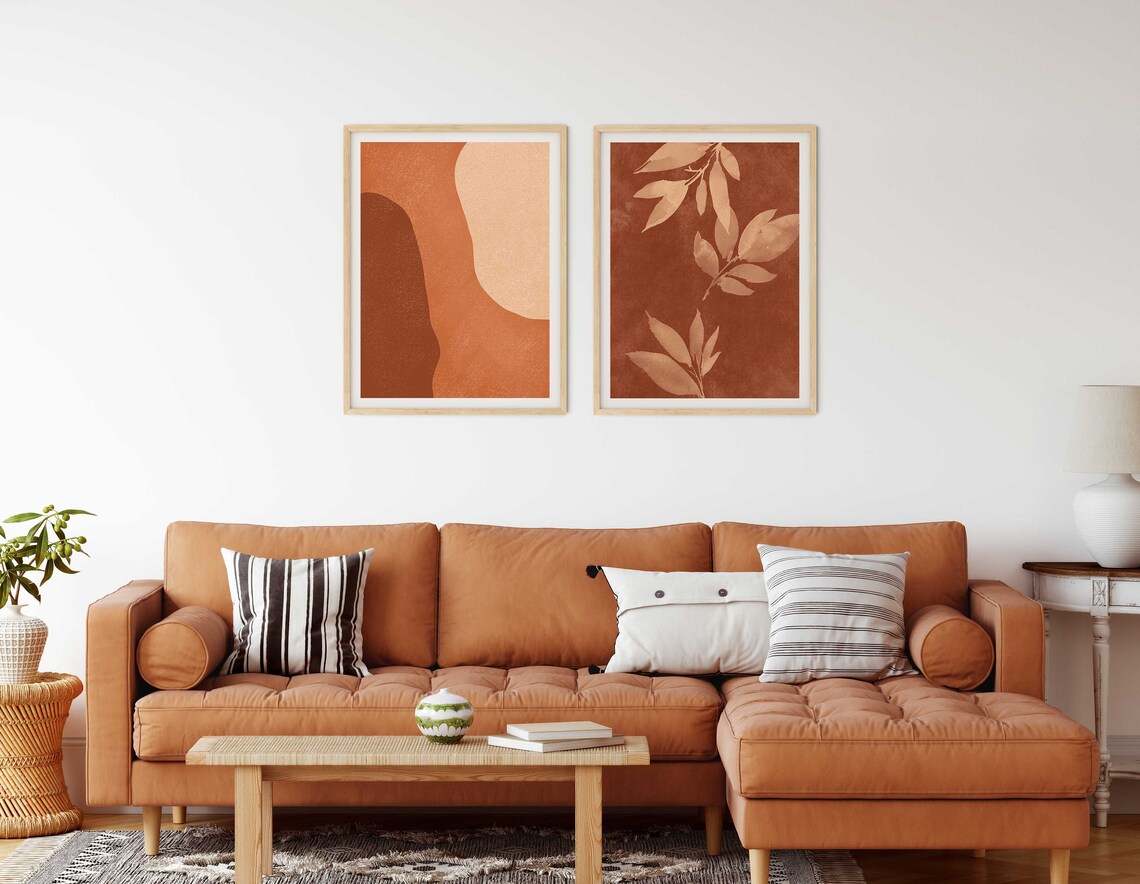 Burnt Orange Wall Art Set of 2 Terracotta Wall Art Mid Etsy