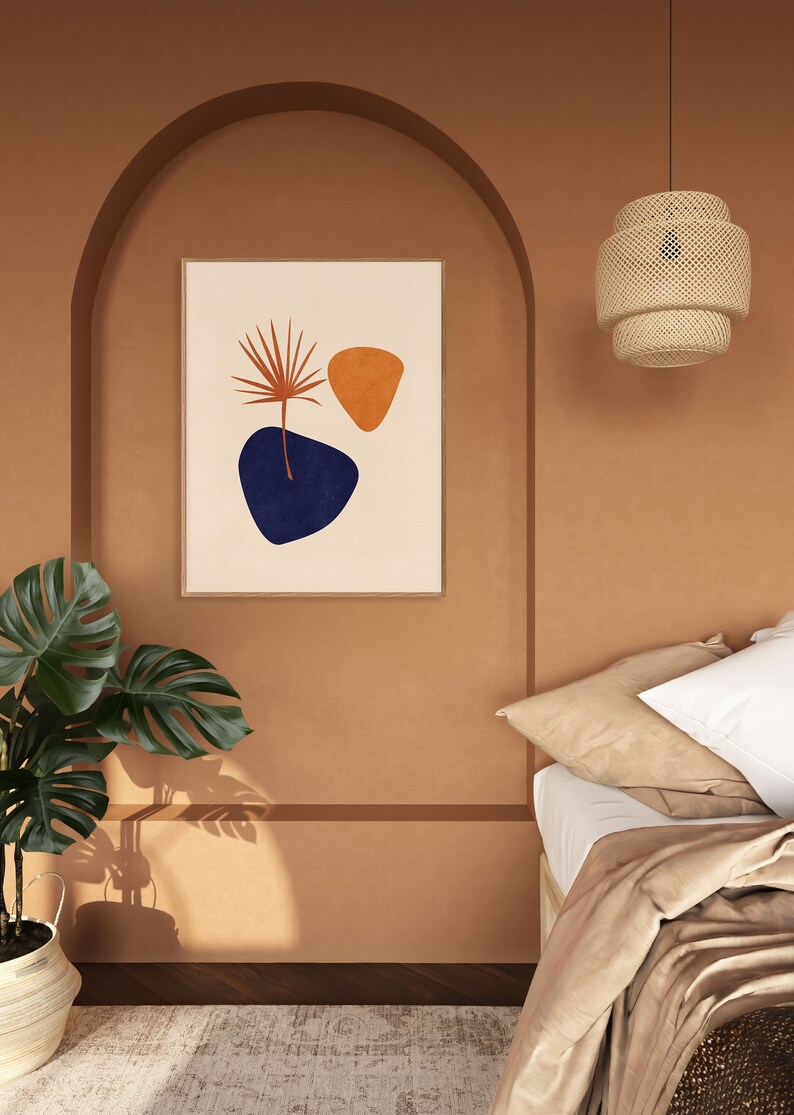 Navy Blue Orange Wall Art Mid Century Modern Print Modern Etsy Canada