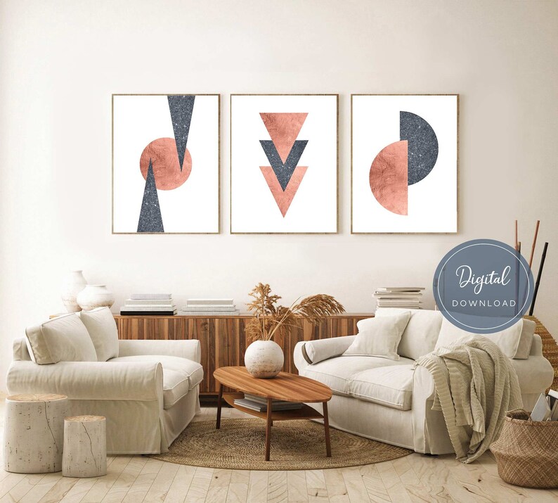 Rose Gold Wall Art Set Geometric Wall Art Set of 3 Modern Etsy