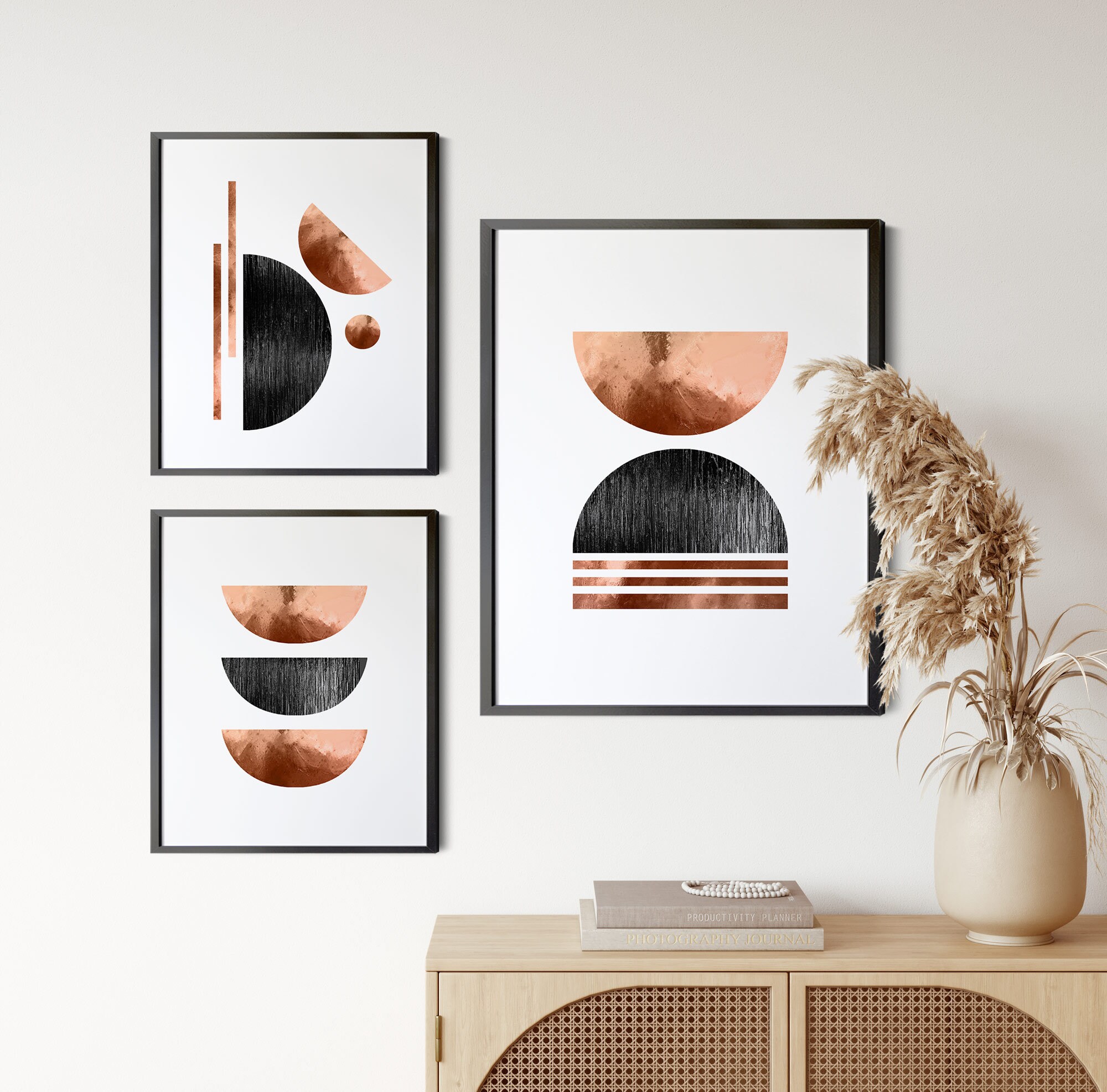 Rose Gold Wall Art Set of 3 Rose Gold Prints Black Rose Gold Etsy