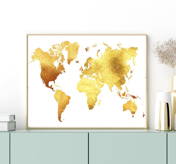 Gold Foil Digital Art Shining Gold Art Map World Map Clip Art Map of the World Commercial Use Digital Download Clipart Globe Wall Art