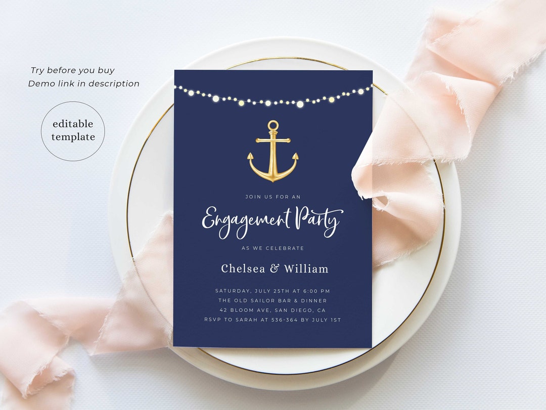 Nautical Engagement Party Invitation Template, Anchor Nautical Couple