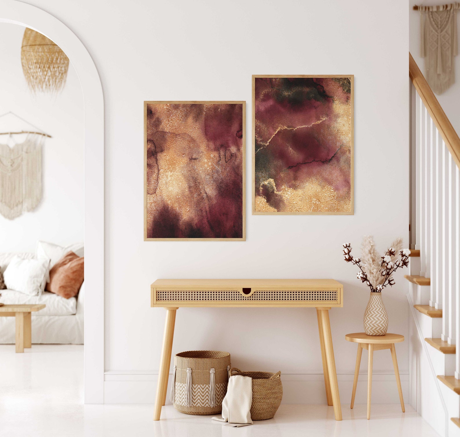 Burgundy Wall Art Set of 2 Burgundy Gold Wall Art Printable Etsy