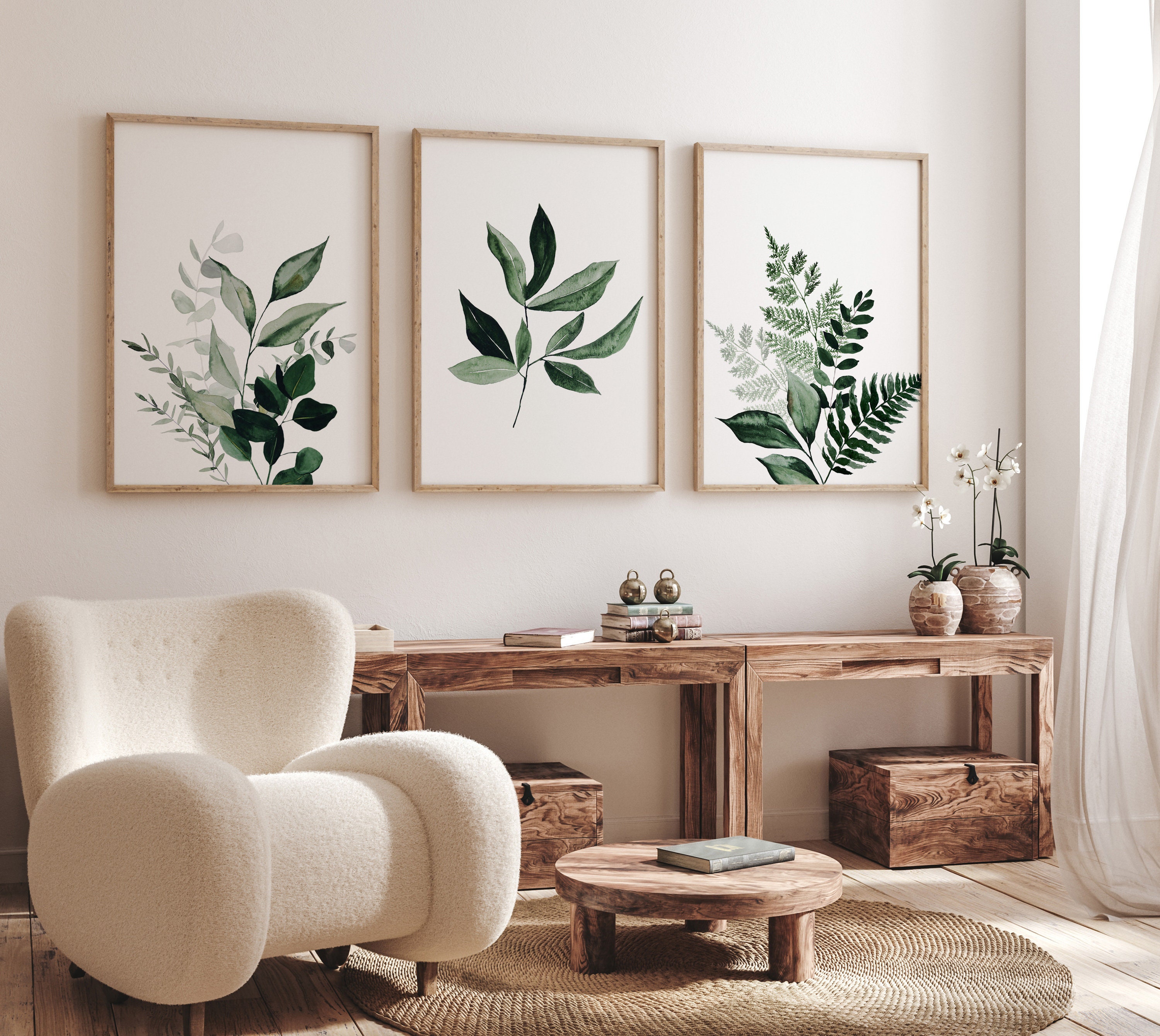 Botanical Wall Art Set of 3 Digital, Botanical Wall Art Prints, Leaf ...