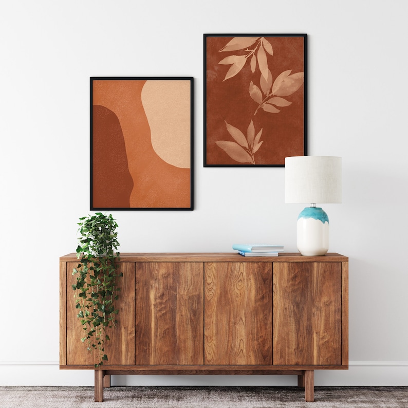 Burnt Orange Wall Art Set of 2 Terracotta Wall Art Mid Etsy