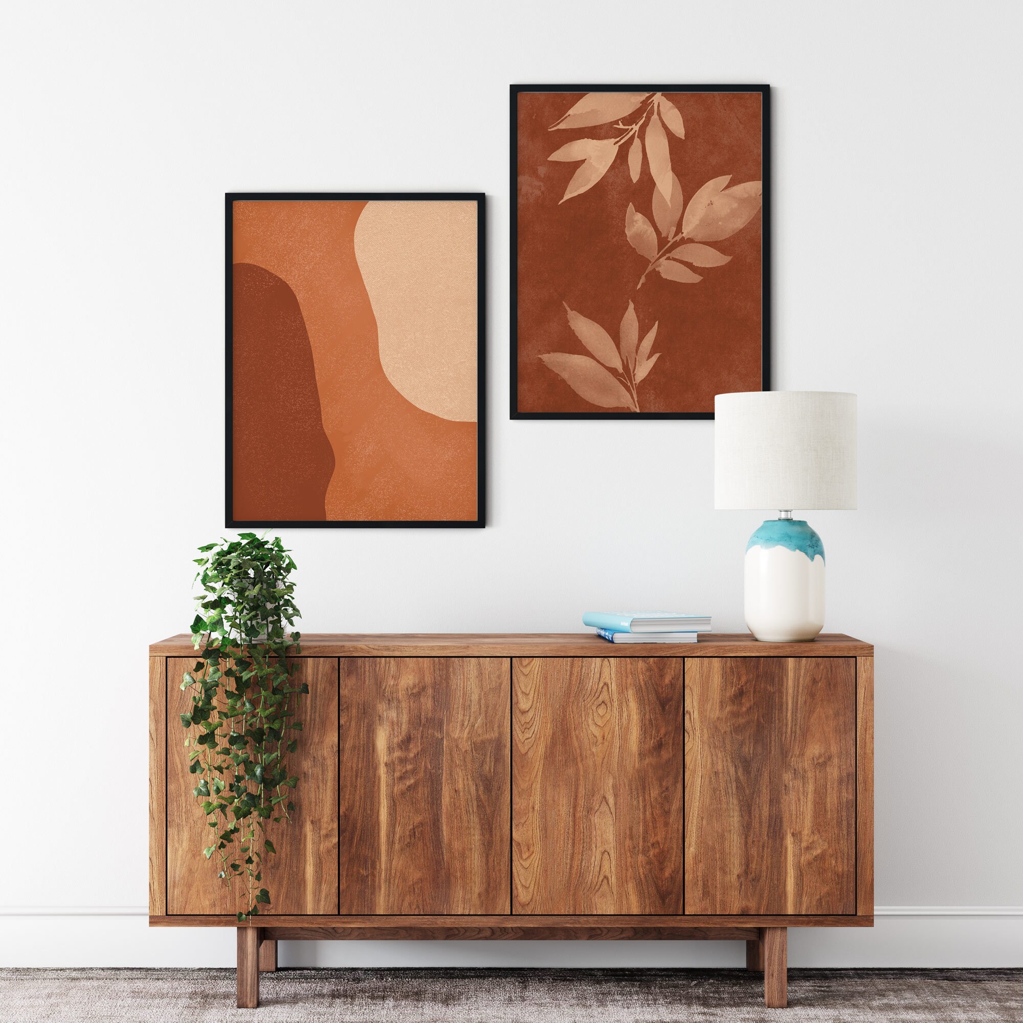 Burnt Orange Wall Art Set of 2 Terracotta Wall Art Mid Etsy