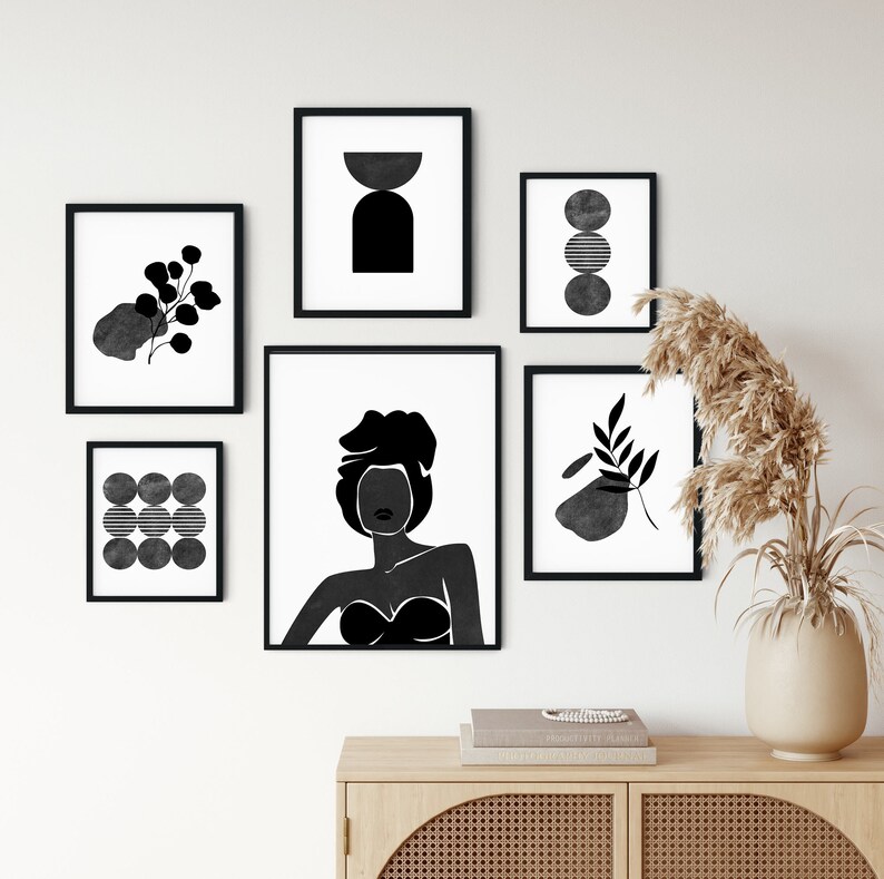 Black and White Wall Art Set of 6 Modern Minimalist Wall Art Etsy