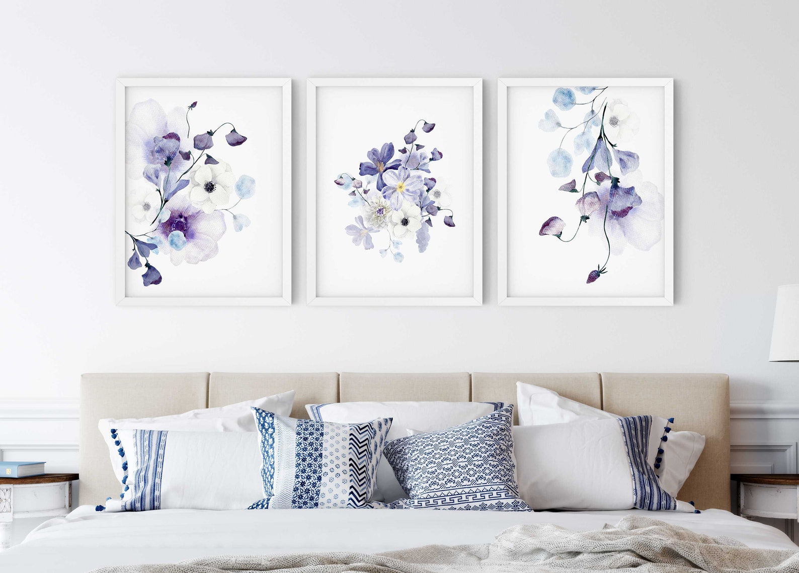 Purple Floral Wall Art Set of 3 Lilac Wall Art Lavender Etsy