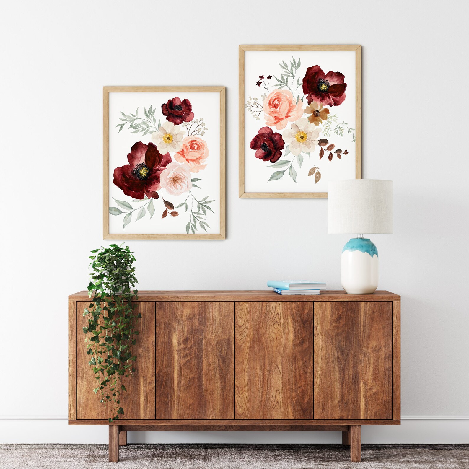 Burgundy Wall Art Botanical Wall Art Prints Burgundy Wall Etsy