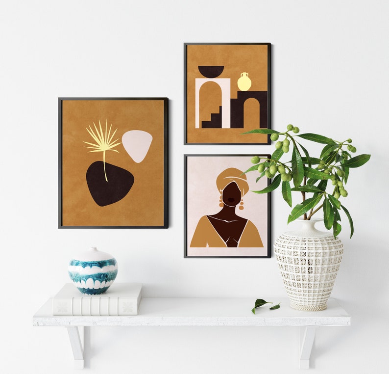 Modern Abstract Prints African Wall Art Set of 3 African Wall Decor Mid Century Modern Prints Tribal Wall Art Set African Woman Prints