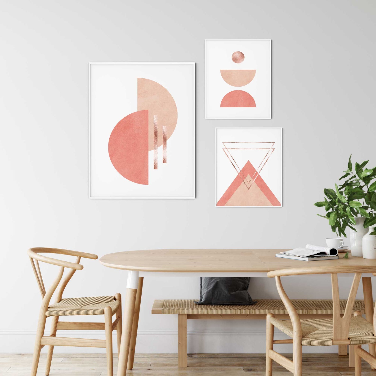 Blush Wall Art Pink Geometric Wall Art Set of 3 Blush Pink Etsy