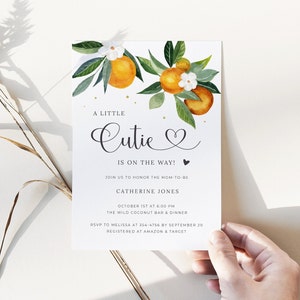 Cutie Baby Shower Invitation Template, Orange Baby Shower Invitation Digital Download, Clementine Citrus Baby Shower Template, O1 image 3