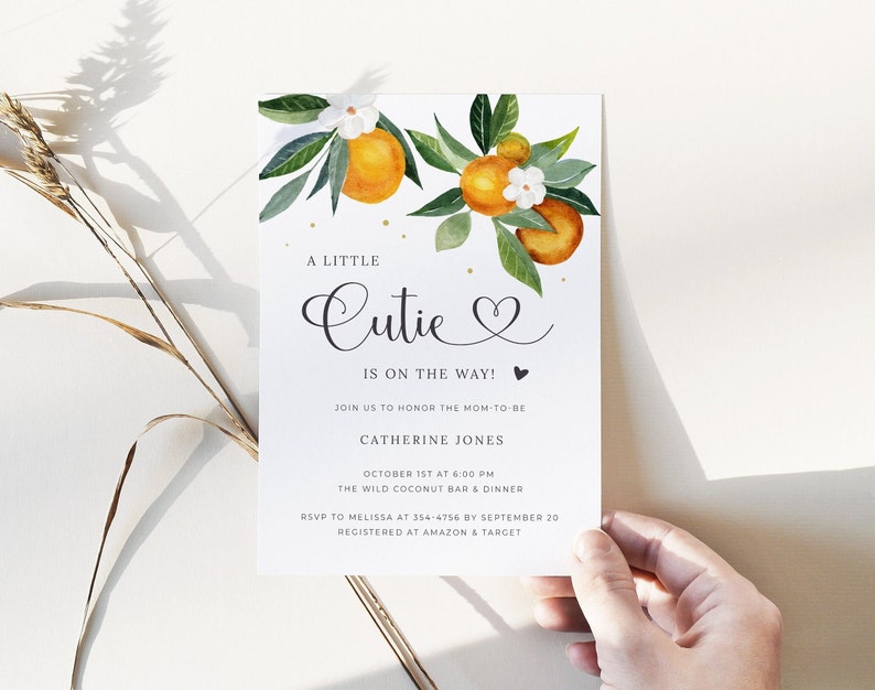 Cutie Baby Shower Invitation Template, Orange Baby Shower Invitation Digital Download, Clementine Citrus Baby Shower Template, O1 image 3