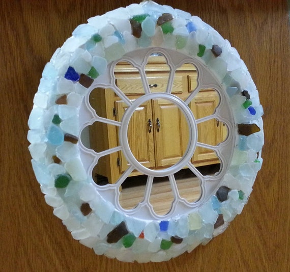 Items similar to Beach Glass Coastal Decor Seaglass round white