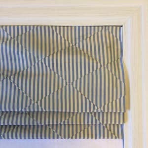 Custom Roman Shade in Robert Allen Cornflower Blue Stripe Diamond
