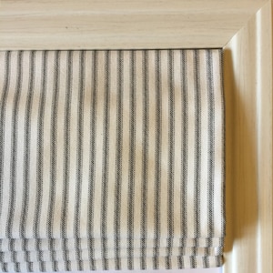 Custom Roman Shade in Classic Ticking Black and White