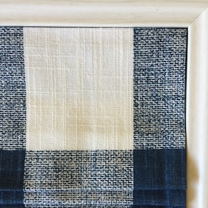 Custom Roman Shade in Buffalo Check Denim Blue and White
