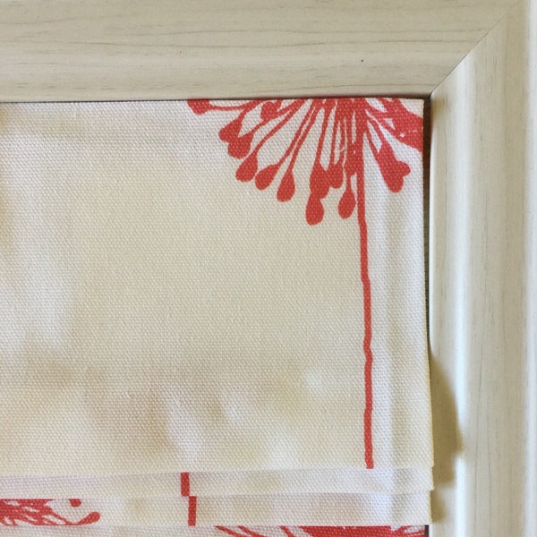 Custom Roman Shade in Coral and White Dandelion