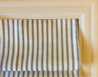 Custom Roman Shade in Classic Ticking Navy Blue