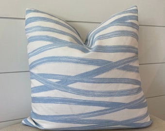 Schumacher Brushstrokes Pillow Cover: Sky Blue Designer Throw Pillow
