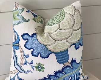 Schumacher Arborvitae Viridian and Blue/Blue and Green Pillow Cover/Designer Pillow/ Decorative Throw Pillow/ Pillow Case with Zipper
