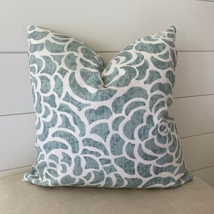 Peony Aqua Blue Pillow Cover
