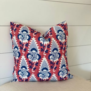 Thibaut Cornwall Anna French Red and Blue Pillow Cover/Designer Pillow/ Decorative Throw Pillow/ Pillow Case with Zipper