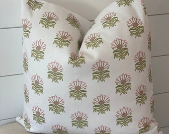 Anna French Milford Pillow Cover: Blush and Green Floral Throw Pillow