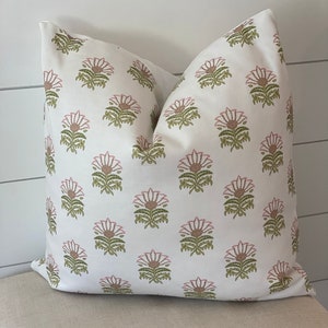 Anna French Milford Pillow Cover: Blush and Green Floral Throw Pillow