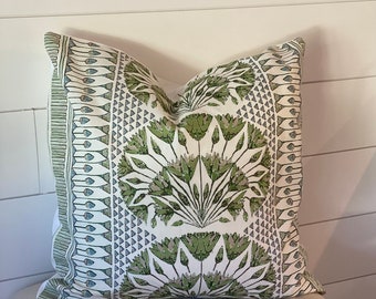 Anna French Cairo Pillow Cover: Green and White Designer Throw Pillow