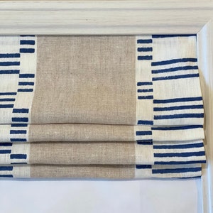 Designer Anna French Japonic Stripe Roman Shade shown in navy