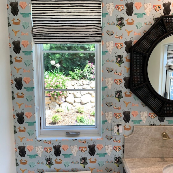 White Roman Shade With Black Trim Etsy