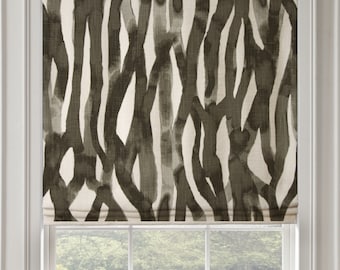 Custom Roman Shade in Brushstrokes Black and White also available in other colors