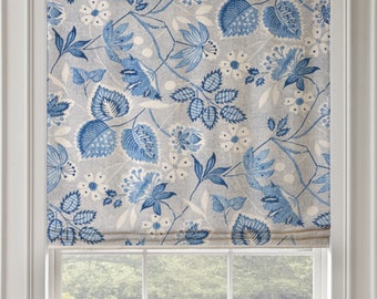 Anna French Indienne Roman Shade: Blue Floral Custom Window Covering