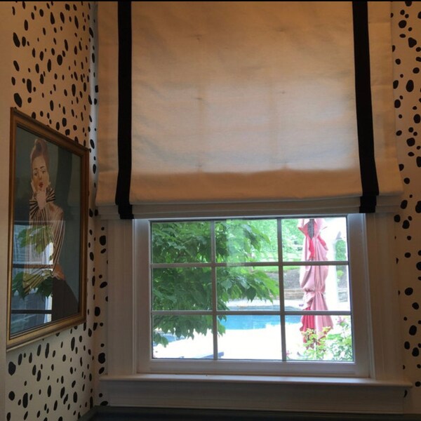 White Roman Shade With Black Trim Etsy