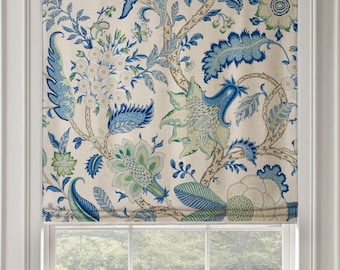 Schumacher Arborvitae Blue and Green Custom Roman Shade