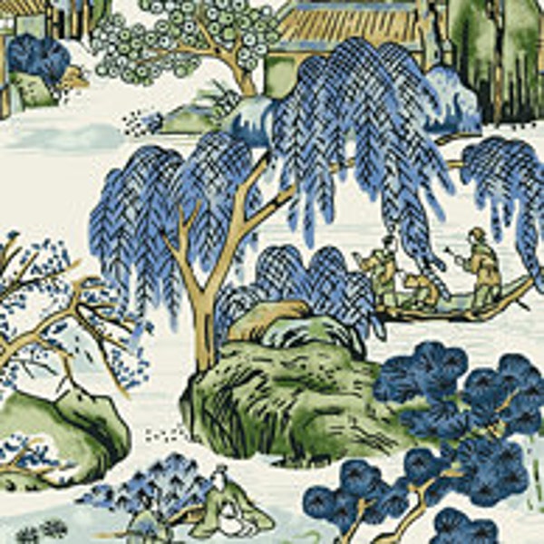 Thibaut Asian Scenic WALLPAPER in Blue and Green other colors available