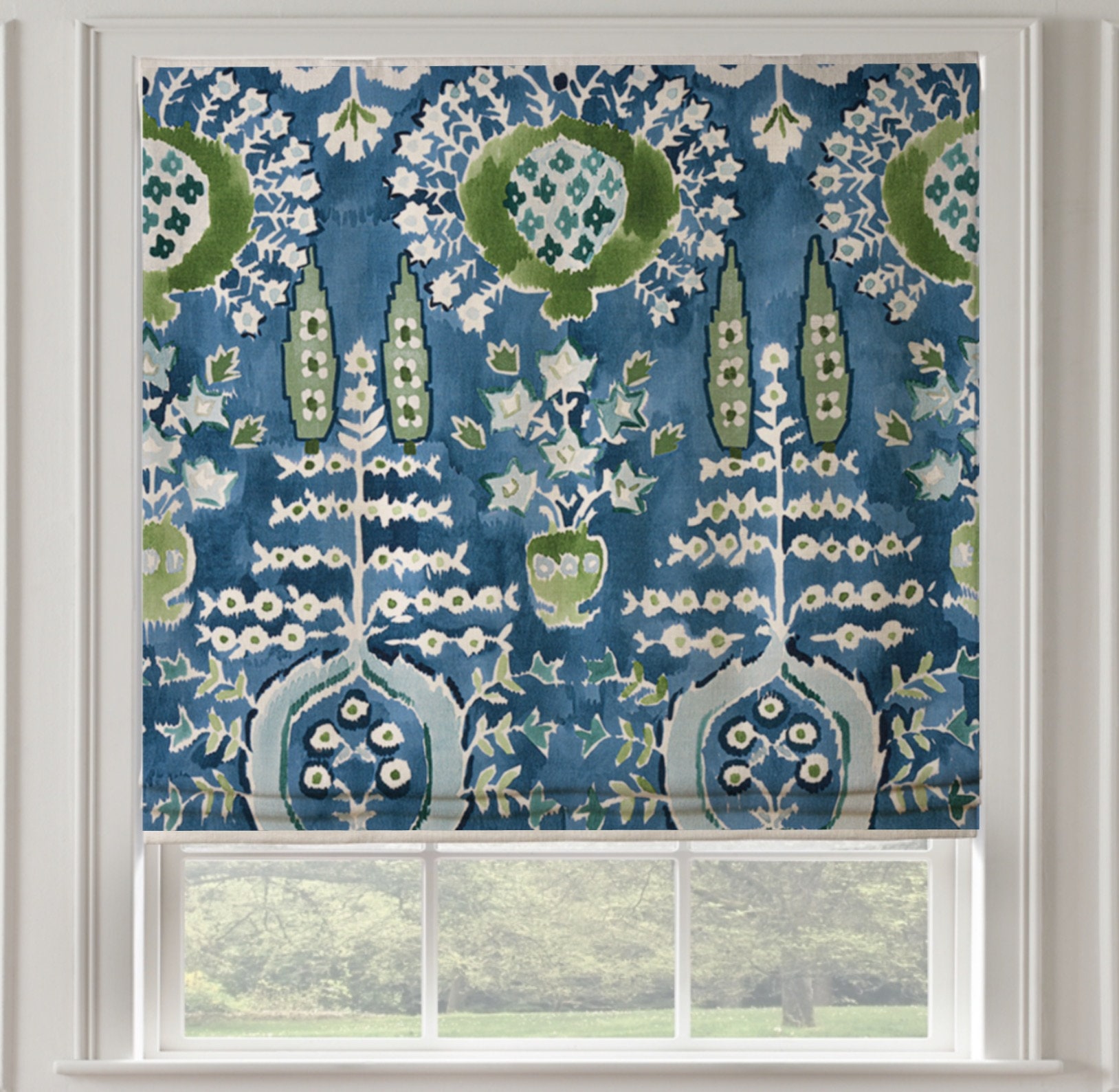 Thibaut Mendoza Suzani Fabric Roman Shade Blue and Green - Etsy