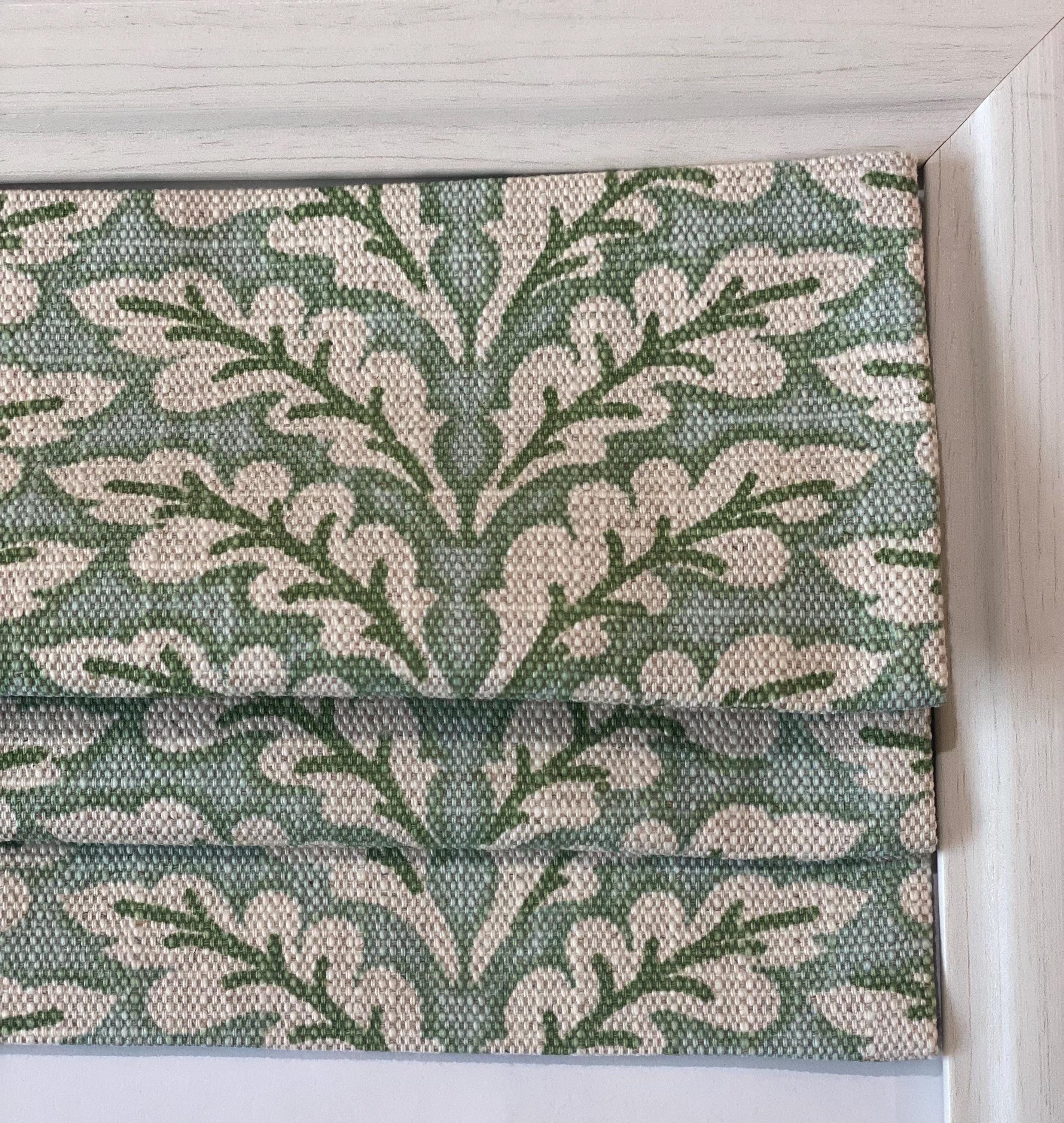 Custom Roman Shade in Tendril Blue and Green
