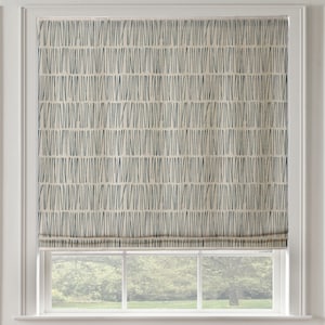 Custom Roman Shade in Designer Slate Blue Modern Farm House Fabric